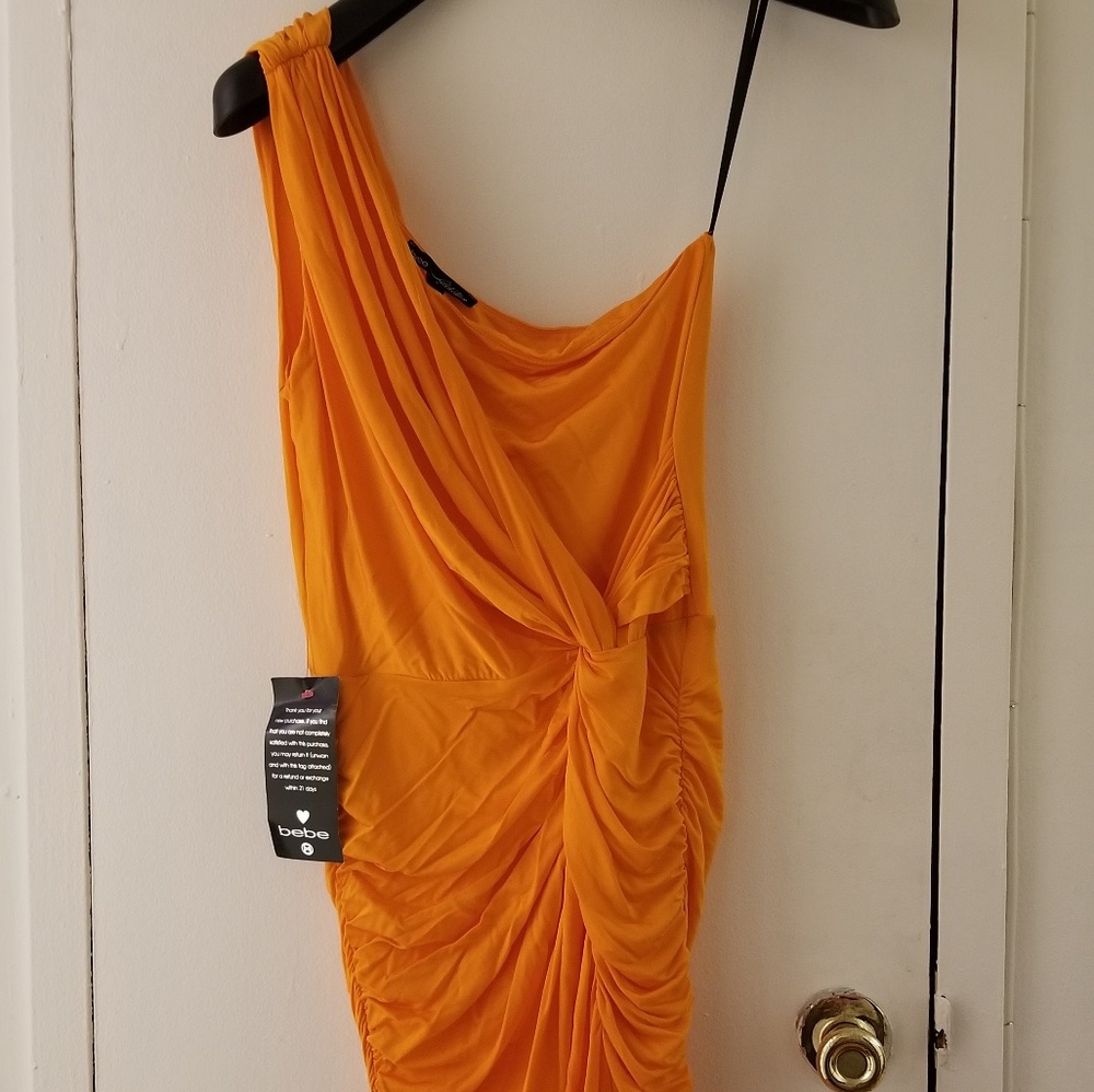 BEBE ORANGE ONE SHOULDER DRESS